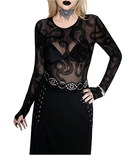 SHENHE Women's Snake Print Crew Neck Flare Long Sleeve Graphic T