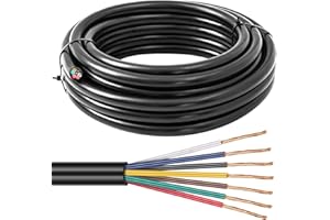 Tujoe 7 Way Trailer Wire 14/7 Heavy Duty 25ft 100% Pure Copper 7 Wire Trailer Cable Extension Cord Insulated Cable for Rv Tow Hitch Caravan Automotive