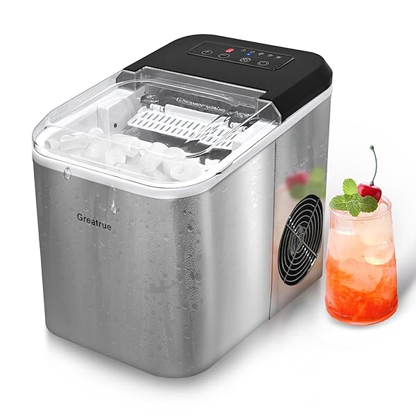 GREATRUE COUNTERTOP ICE MAKER, 9 ICE CUBES IN...
