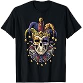 Sugar Skull Carnival Mask Jester Hat Mardi Gras 2025 Men Boy T-Shirt
