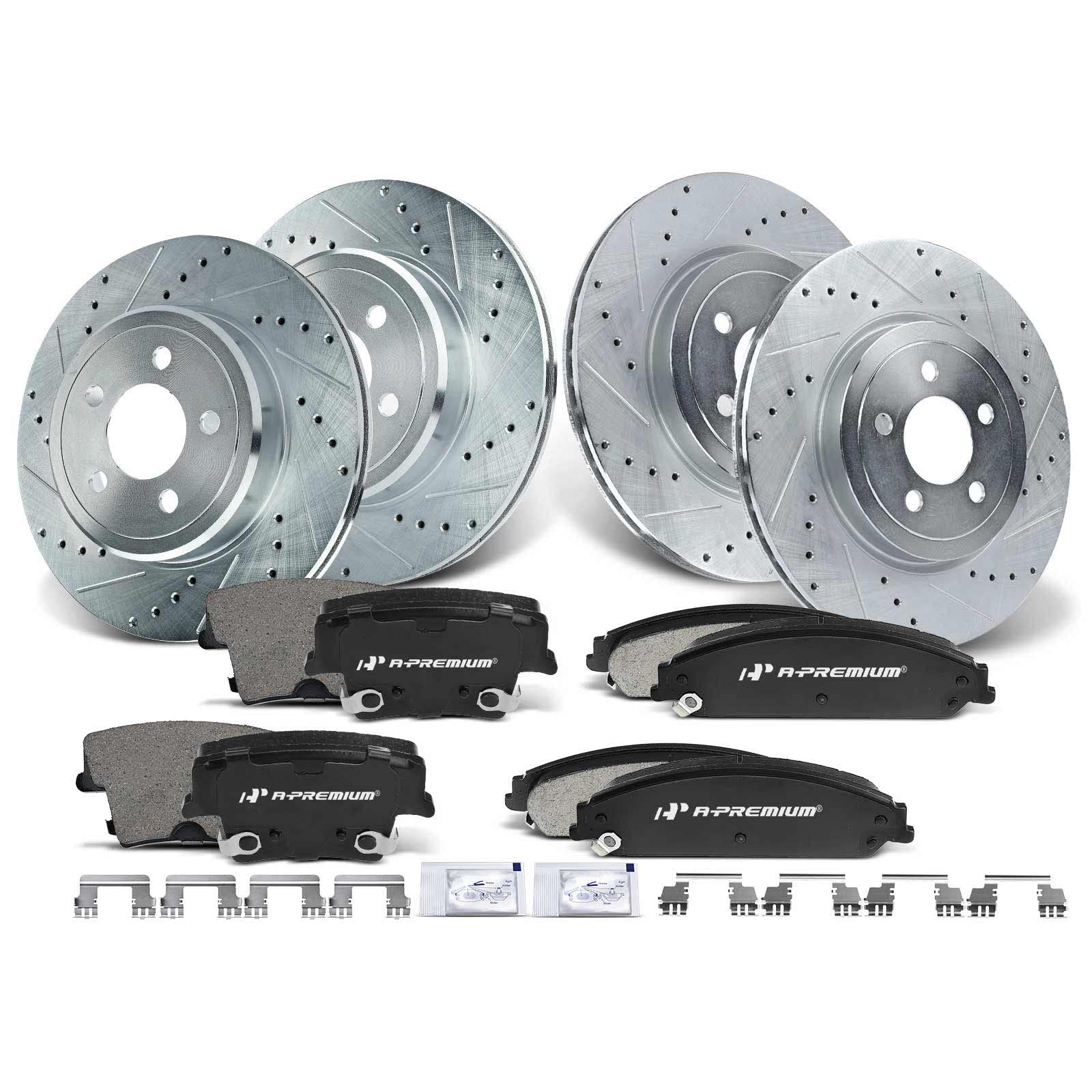 Photo 1 of A-Premium Front & Rear Drilled and Slotted Disc Brake Rotors + Ceramic Pads Kit Compatible with Select Chrysler and Dodge Models - 300 2005-2012/2014-2020, Challenger 2009-2017, Charger, Magnum