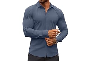 COOFANDY Men's Muscle Fit Dress Shirts Stretch Wrinkle-Free Long Sleeve Casual Button Down Shirts
