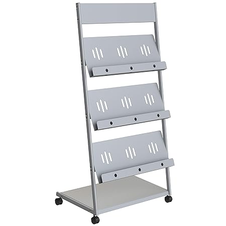 Pragati Systems Gemini 3-Tray Magazine Display Stand, Grey