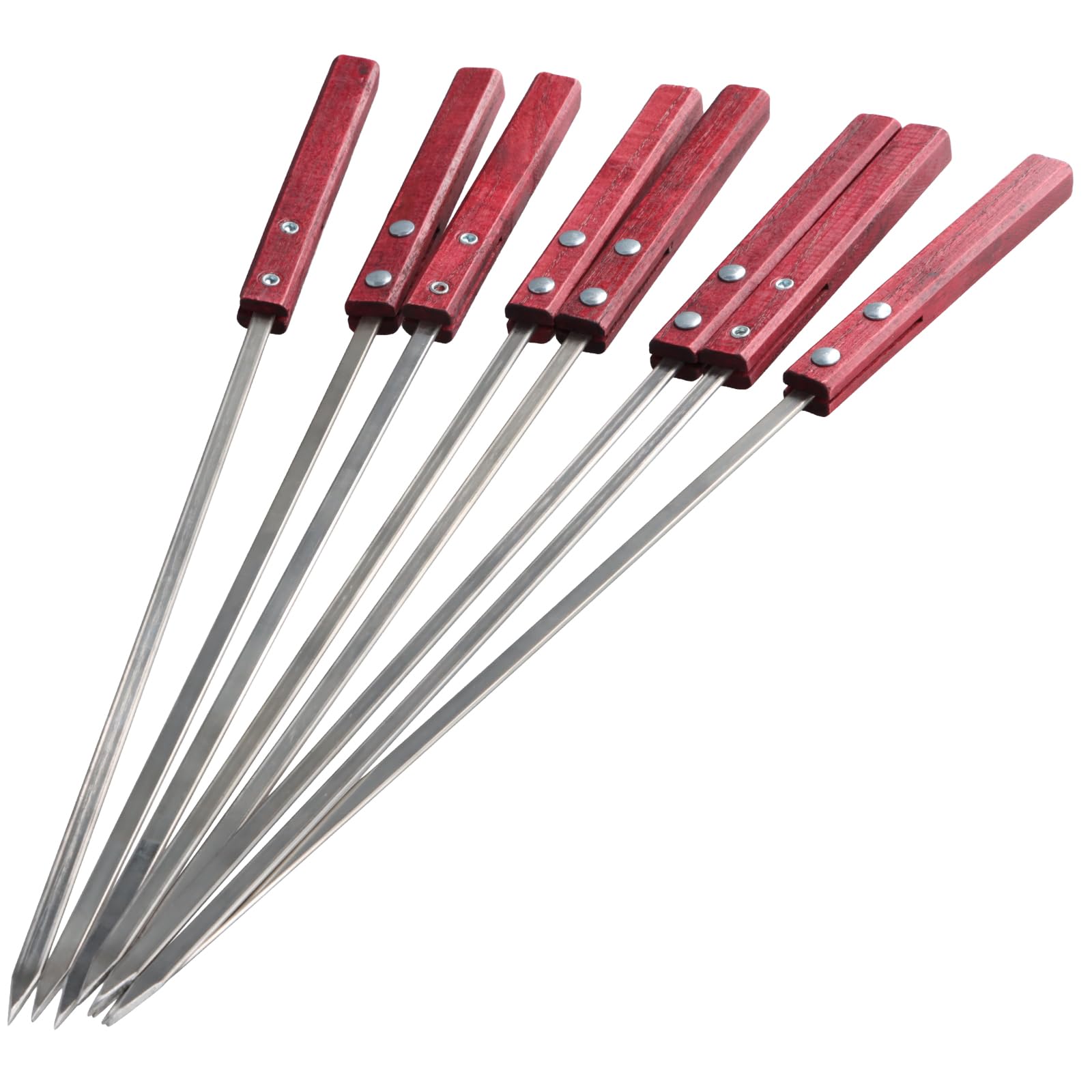 8 PCS Reusable Stainless Steel Barbecue Skewers for Grilled Kebab, Flat Meat Vegetable Skewers with Wooden Handles for Outdoor BBQs, Heat Resistant Kebab Maker Set for Camping Garden Grills
