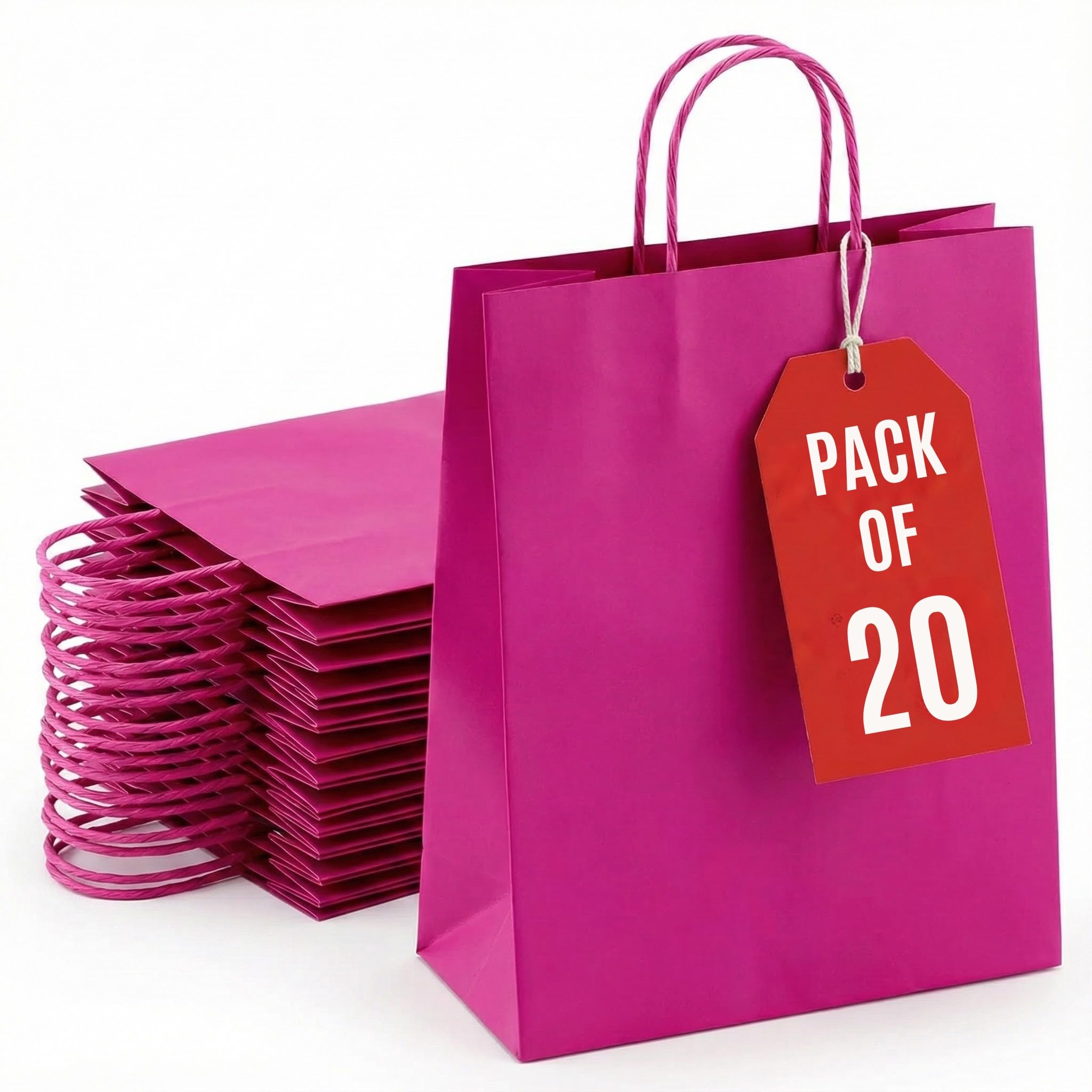 SMALL 20 Pcs Paper party bags for kids party - Gift carrier with twisted handles - Pink gift bags Perfect for Thanksgiving, Anniversary, Kids Birthday, Weddings, Baby Showers (31×21×11 CM)