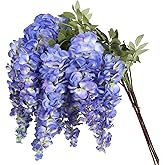 ICBOX 4PCS Blue Artificial Wisteria Hanging Flowers 40'' Tall Lush Fake Wisteria Flowers for Floor Vases Silk Flowers for Wedding Arch Ceremony Window Box Home Garden Backdrop Decoration (Blue)