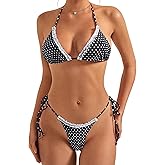 SUUKSESS Women Ruffle Thong Bikini Sets Halter String Triangle 2 Piece Swimsuit