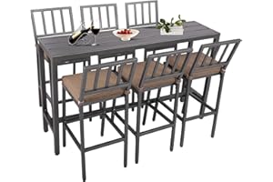 ONLYCTR Outdoor Bar Table and Chairs Set, 3 PCS Patio Bar Table Set with Cushioned Stools, Bar Height Set for Patio, Garden, Yard, Balcony, Poolside (Grey, 63" Table, 6 X-Back stools)