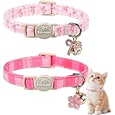Babole Pet 2 Pack Pink Cat Collars - Spring Summer Breakaway Cat Collar with Bell, Bow and Flower Pendant, Adjustable Kitten Collars for Girl Cats, Cute Pink Plaid &amp;Bow