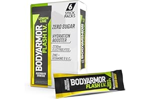 BODYARMOR Flash IV Electrolyte Packets, Lemon Lime - Zero Sugar Drink Mix, Single Serve Packs, Coconut Water Powder (6 Count)