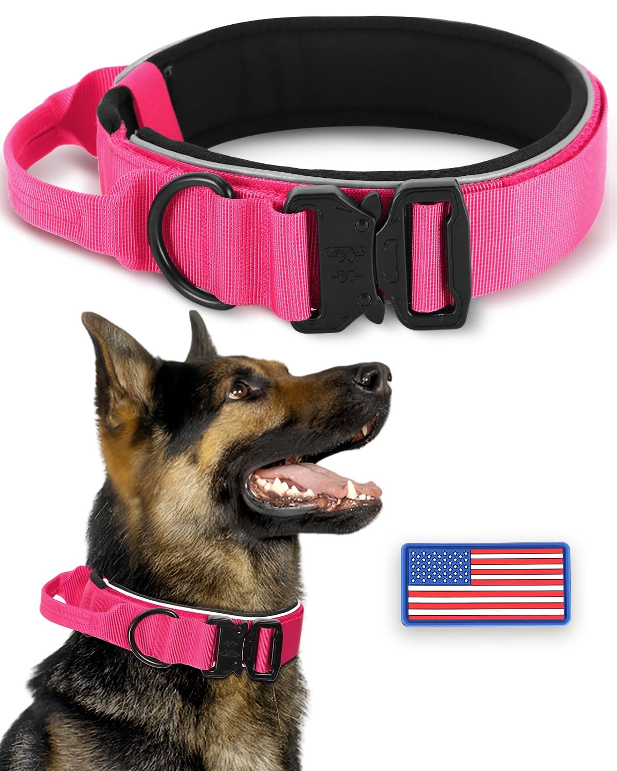 Photo 1 of Thick Wide Dog Collar for Large Dogs, Reflective Adjustable Heavy-Duty Nylon Dog Collar with Soft Padding and Quick Release Metal Buckle for Walking and Training