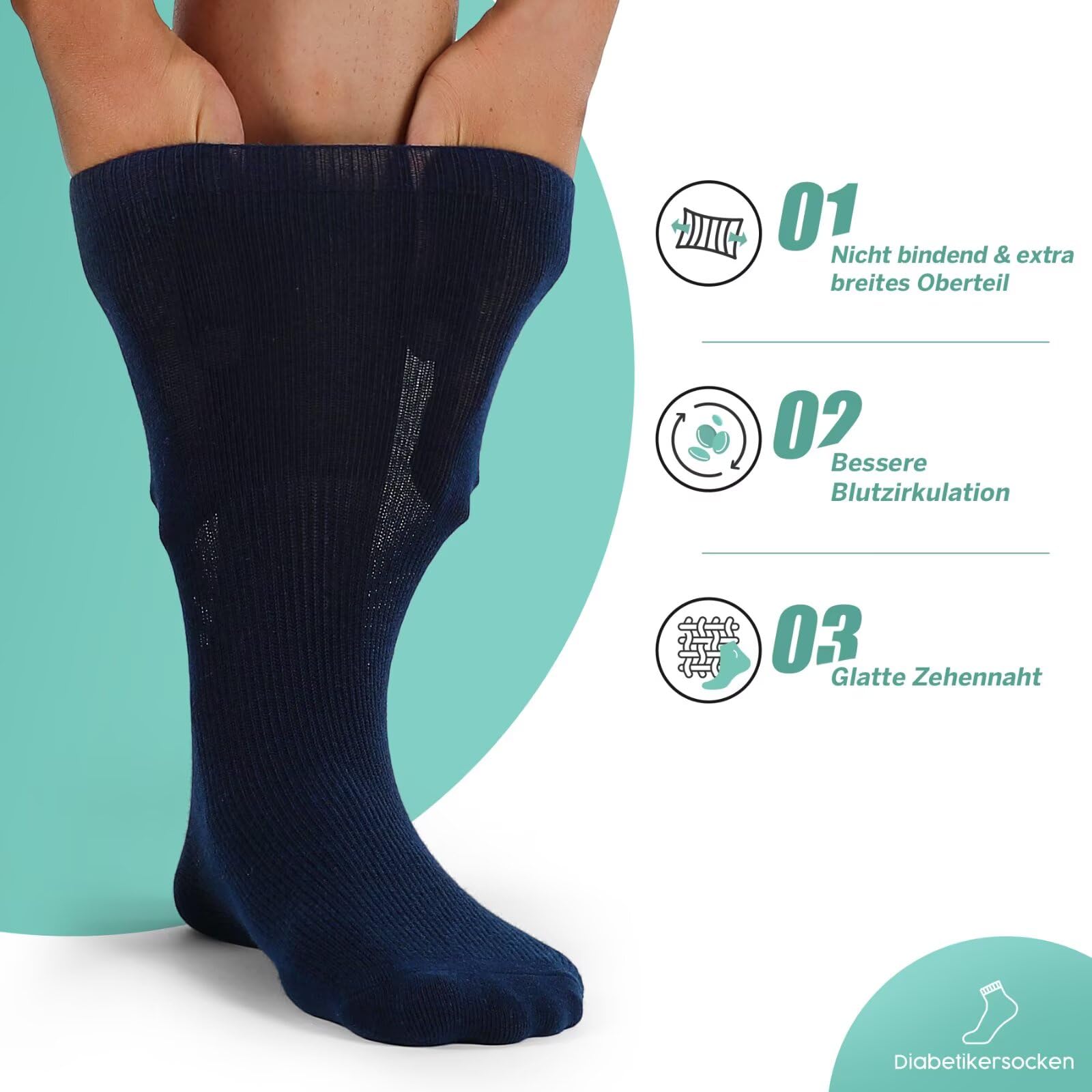 TUUHAW Damensocken 39-42 ohne Gummibund Diabetikersocken Damen Diabetiker Socken Herren 10 Paar Comfort Baumwolle Dunkelblau Herrensocken Gesundheitssocken ohne Bund 3