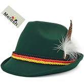 Melesh Dark Green German Alpine Oktoberfest Bavarian Costume Hat with Feather