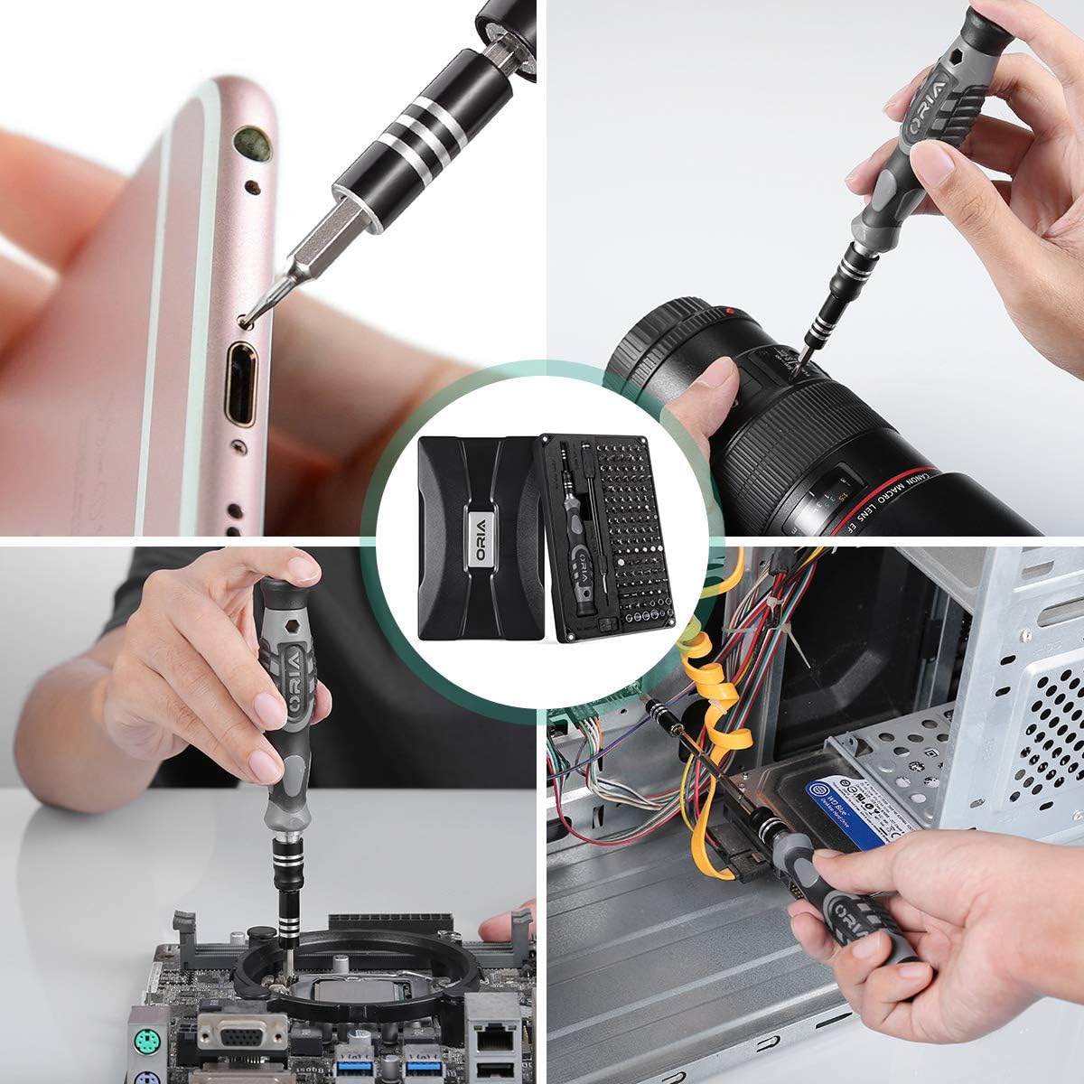ORIA Screwdriver Set, 2020 New Version 106 in 1 Screwdriver kit with 102 Precision Screwdriver Bits, Professional Repair Tool Kit with Magnetic Ring for Smartphone, Tablet, PC, Toys. - - 