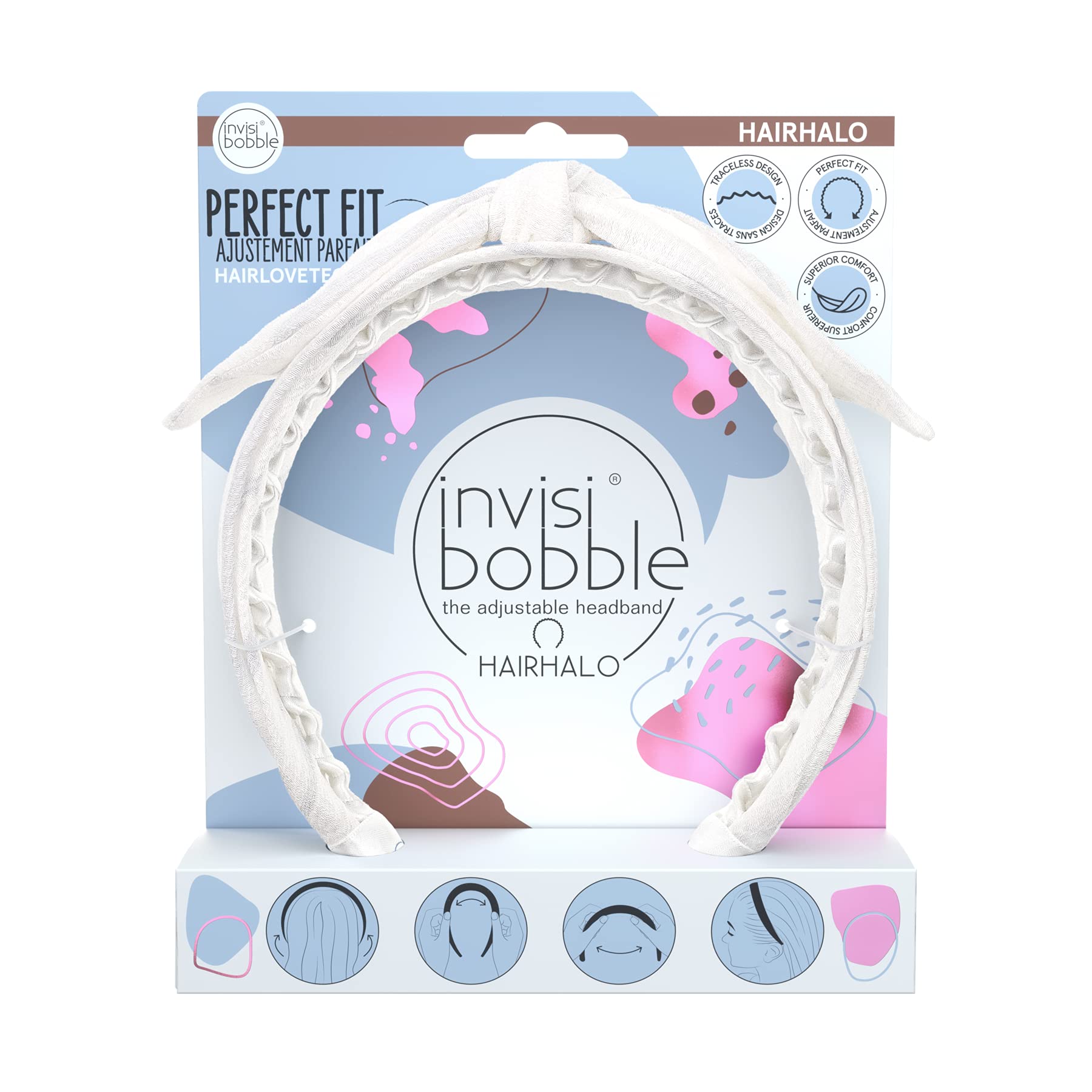 Invisibobble Hairhalo "Midsommar Love" Headband, 1 x Adjustable Headband, White Bow, Girls & Women, Hair-Gentle & Comfortable, Limited Collection Nordic Breeze