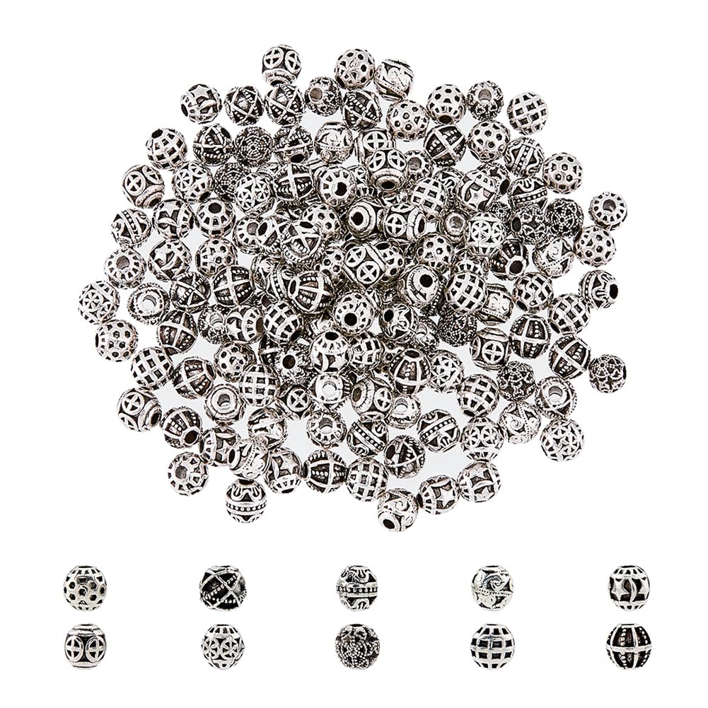DICOSMETIC 150Pcs Antique Silver Round Beads Alloy Loose Beads 5mm Ball Beads Filigree Metal Beads Tiny Loose Beads Spacer for DIY Crafts Jewelry Making, Hole: 1.6mm
