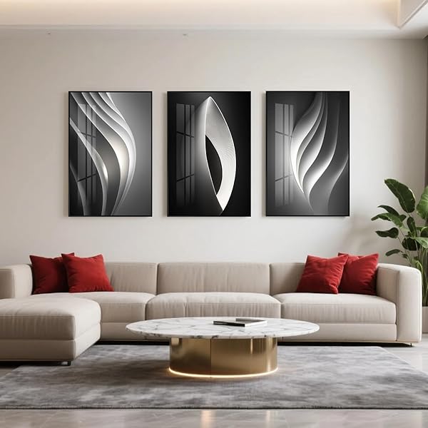 ALTIMPO LARGE FRAME MODERN ABSTARCT WALL ART FOR LIVING ROOM, MINIMALIST BRIGHT STYLE 3 PIECE CANVAS WALL ART PAINTING, GREY MELODY WALL ART FOR BEDROOM, HOME, HOTEL, OFFICE 16X24IN