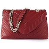 Quilted Crossbody Bag for Women, Soft Vegan Chevron Purses, Trendy Shoulder Handbags with Flap (Burgundy)