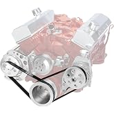 Chevy Small Block Serpentine Conversion Kit, Polished Billet Aluminum Pulleys &amp; Brackets, 8 Rib Serpentine System for Long Water Pump, Compatible with SBC 283 302 305 327 350 400 Engines