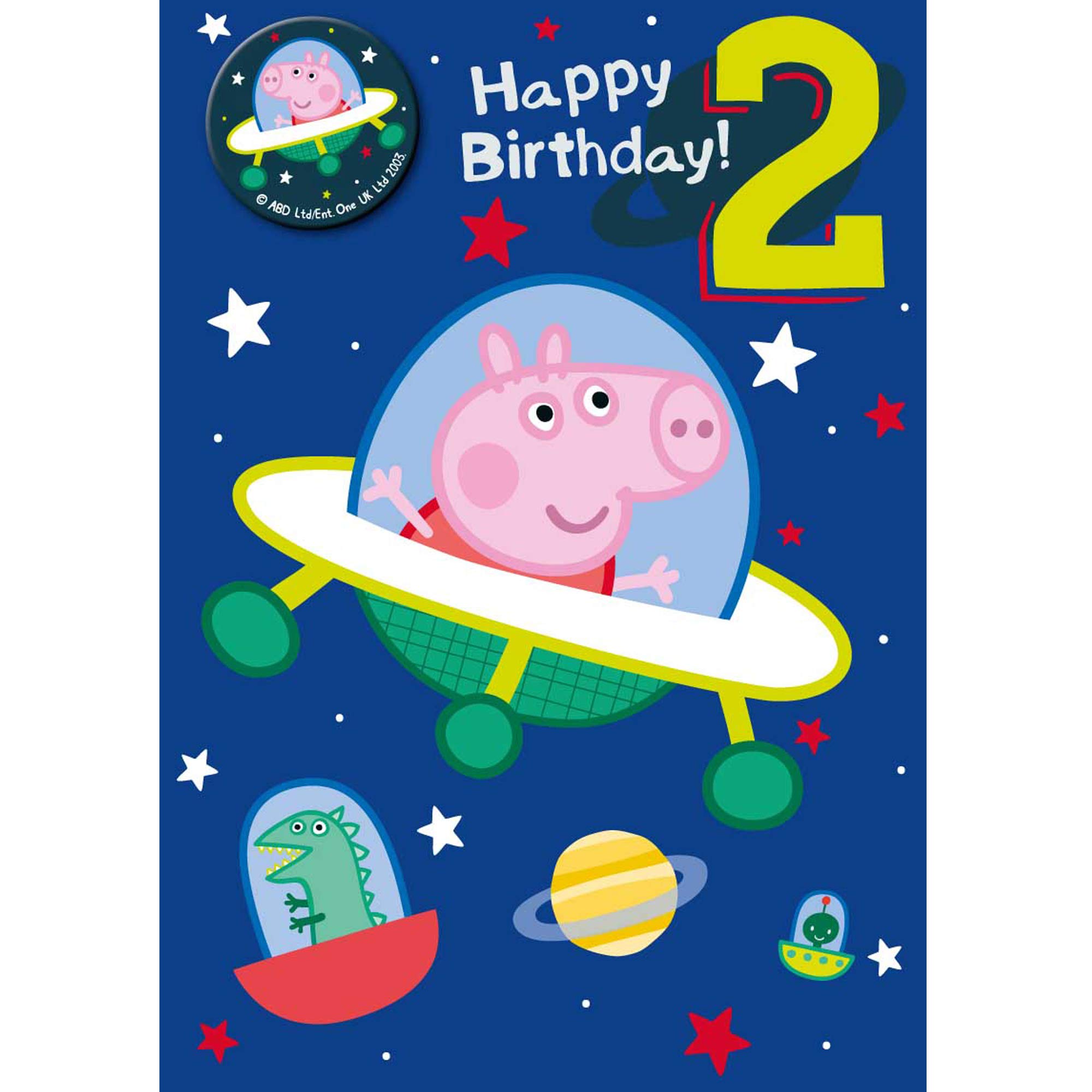 Official Peppa Pig Age 2 Birthday Card - Birthday Badge Card - George Pig