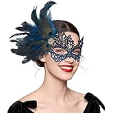 ERDOGLY Lace Masquerade Masks for Women, Peacock Feather Venetian Mask for Halloween Carnival Mardi Gras Party Evening Prom