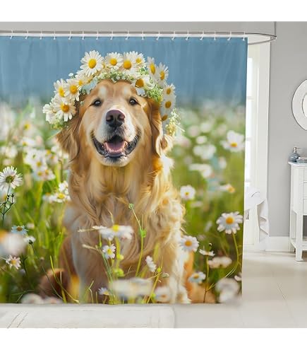 TIYAANDSY Duschvorhang Mit Golden Retriever Motiv – 182,9 X 182,9 Cm, Wasserdicht, Mit 12 Haken – Badezimmer Deko