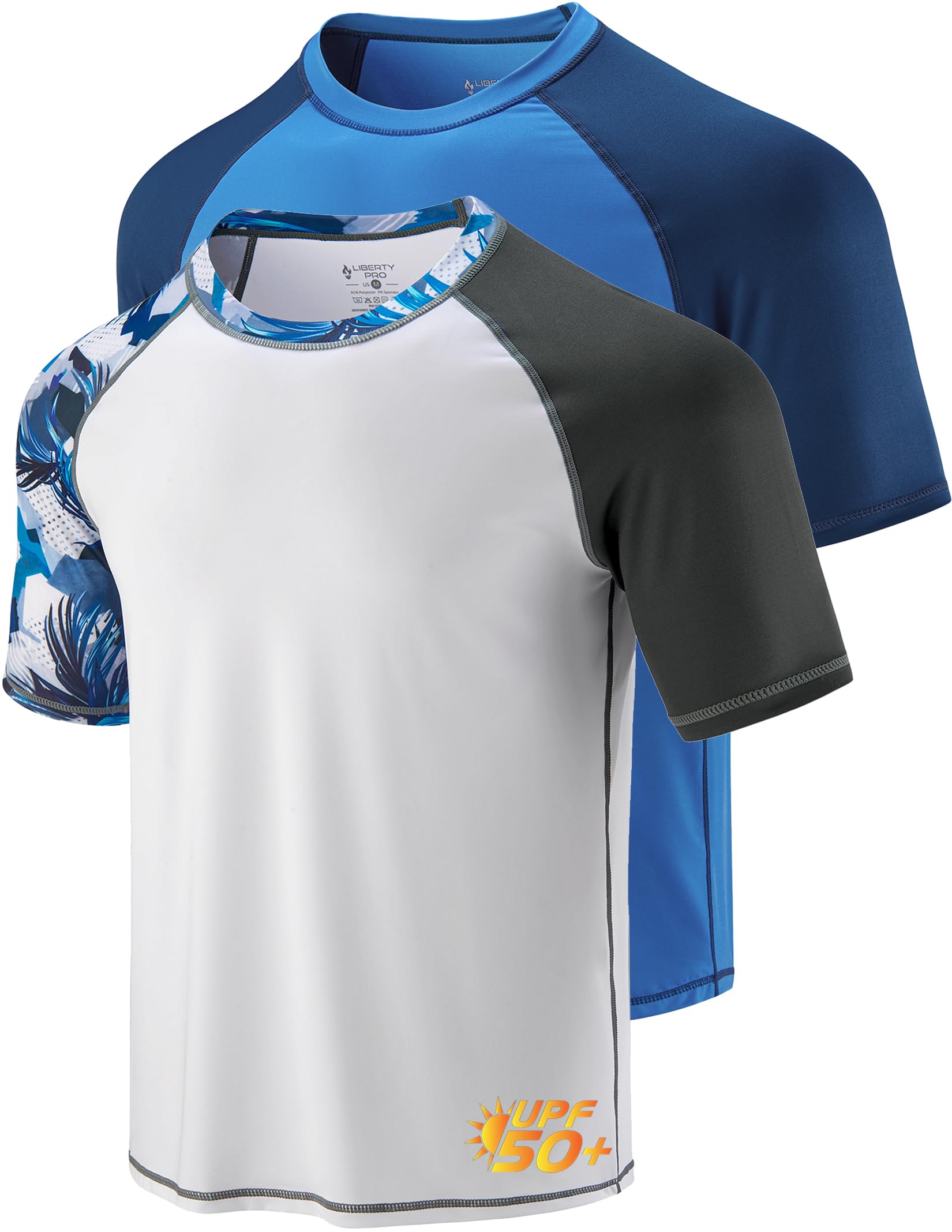 Photo 1 of  Men's UV Short Sleeve Swim Shirts Loose Fit Rash Guards (Set J, 3X-Large)