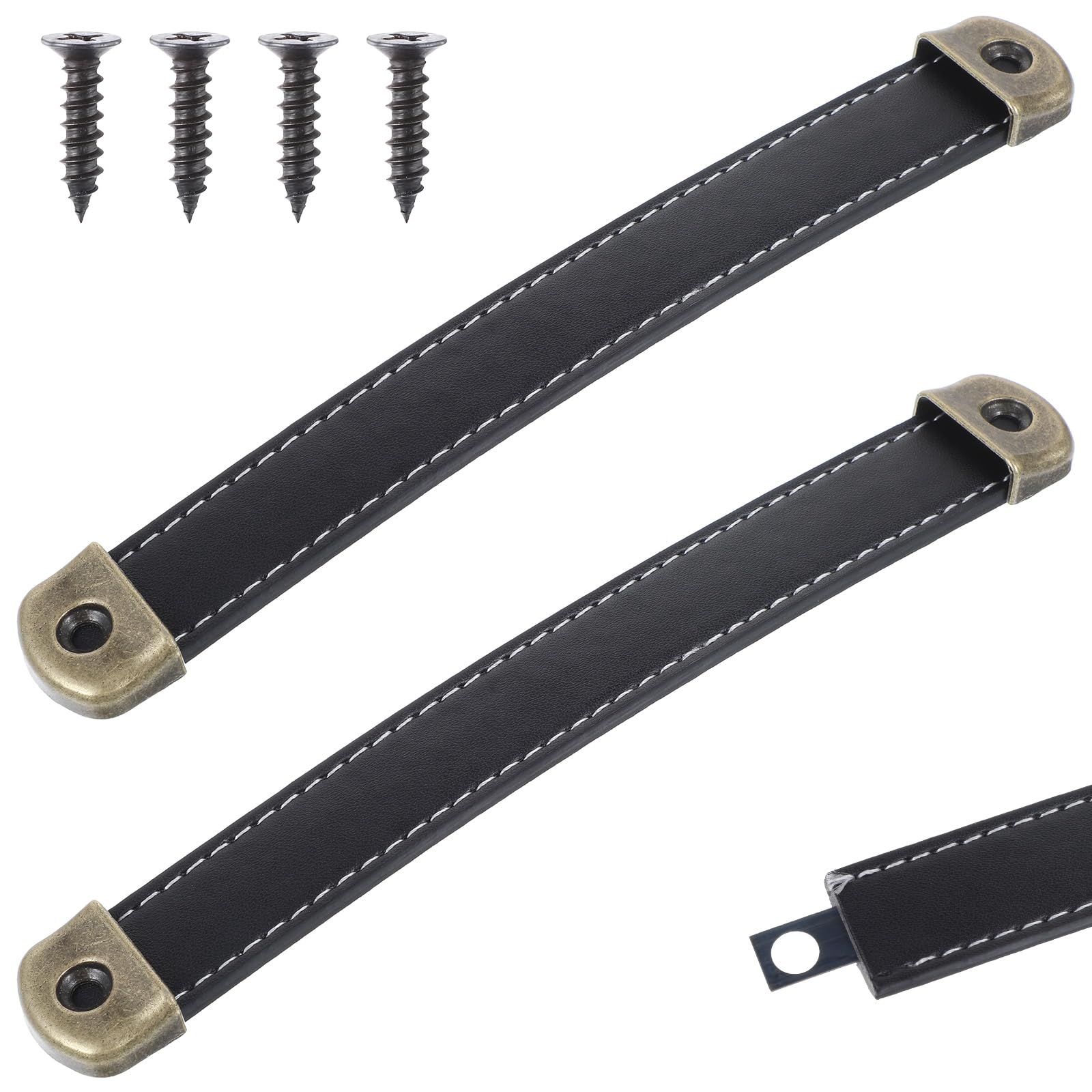 Mabor 2 Pcs Leather Handles for Drawers Leather Trunk Handles Leather Handle Suitcase Luggage Pulls Cabinet Handles Leather Strap Handle with Mounting Screws Leather Cabinet Knobs(Black)