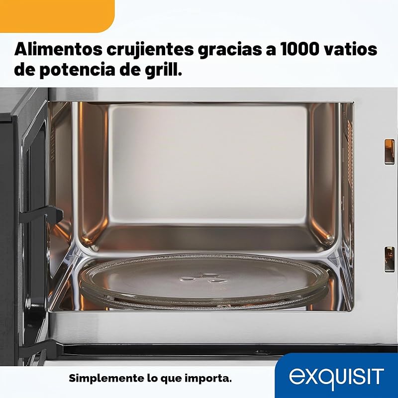 Microondas de Encastre, 20L, 800W, Grill 1000W, Acabado Acero Inoxidable, Temporizador Digital, Luz Interior, Plato 24,5Cm, Medidas 35,5x46,5x34 Cm.