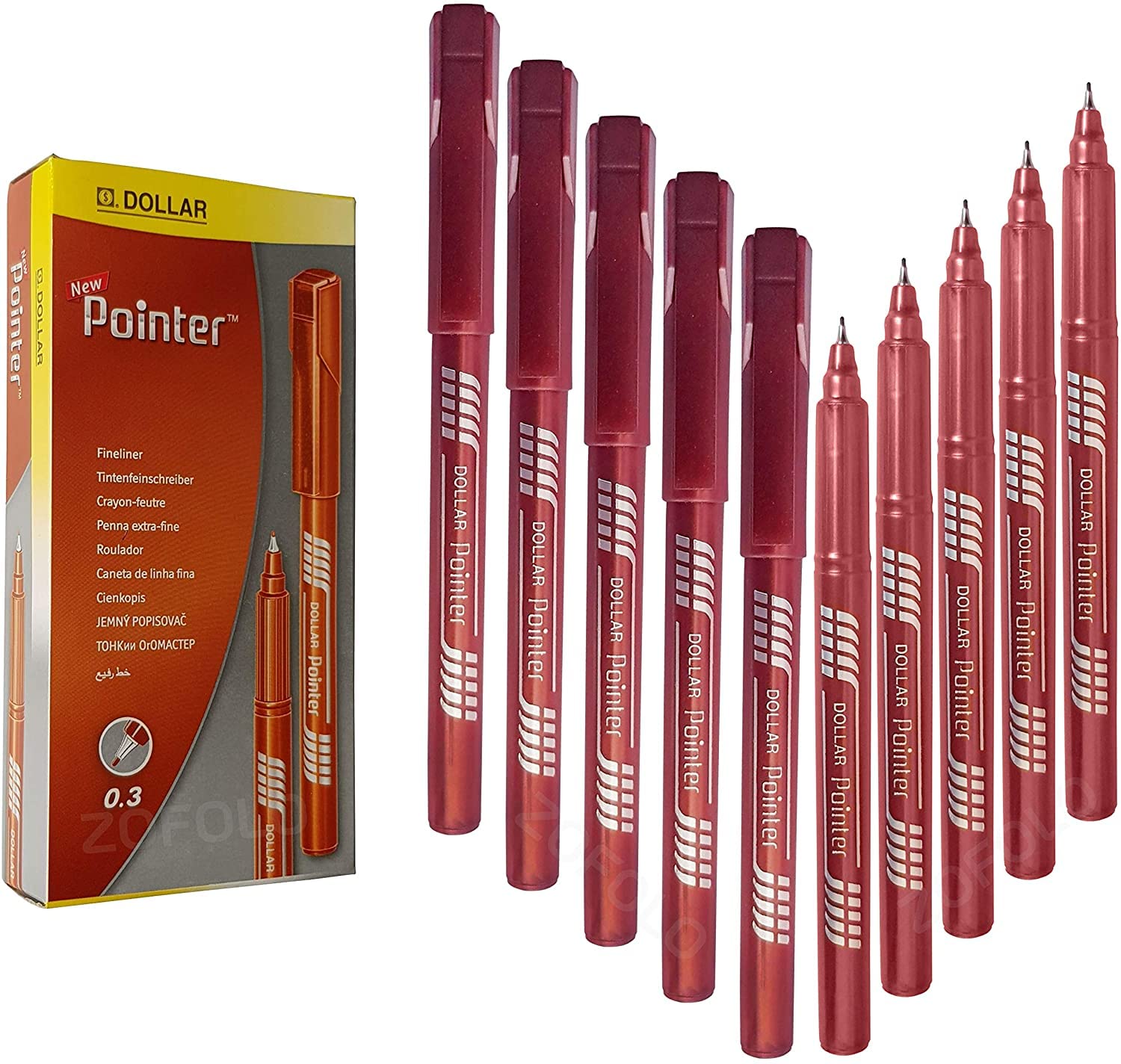 DOLLAR Fineliner Pens, BROWN, 0.3mm Ultra Fine Felt Tip, Pack of 10, Precise Writing, Write Draw Sketch Colour Mark Fine Line Pens