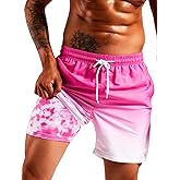 Floerns Men's Beach Swim Trunks with Compression Liner 7 Inch Quick Dry Swim Board Shorts Swimwear Bathing Suits Swimsuit
