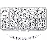 Melius 500Pcs Acrylic Number Beads in 10 Grid Box for Jewelry Making, DIY Necklaces, Keychains, Bracelets (4x7mm Box, White)