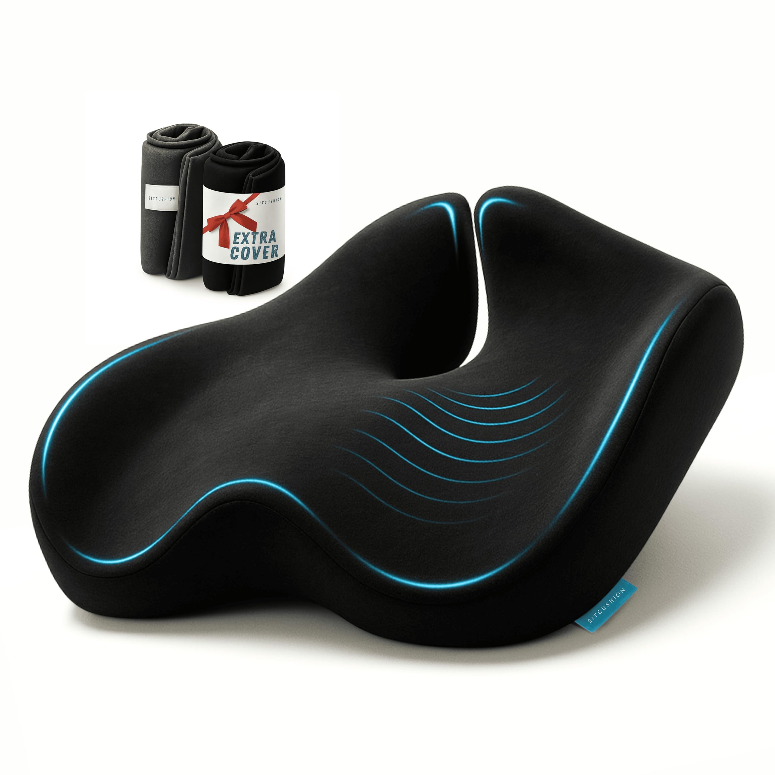 Photo 1 of Pressure Relief Seat Cushion for Tailbone Pain - X Large Office Chair Cushion for Back Pain, Coccyx & Sciatica Pain Relief Pillow. Memory Foam Seat Cushions for Office Chairs. Extra Cover (Black)