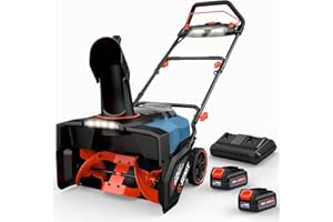 SENIX 2X2 40V Max Cordless Snow Blower with Variable-Speed Steel Auger, 21" Width, 12" Depth, 33ft Max Throw, 1800W Brushless Motor,10000mAh Batteries & LED Lights 680Lbs/Min Snow Capacity(STX2-M1)