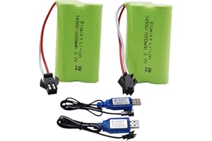Blomiky 3.7V 1000mAh 2 Pack Lithium-ion Rechargeable Battery with SM2P Plug and Charger Cable for Remote Control Trucks / 813A Battery 2