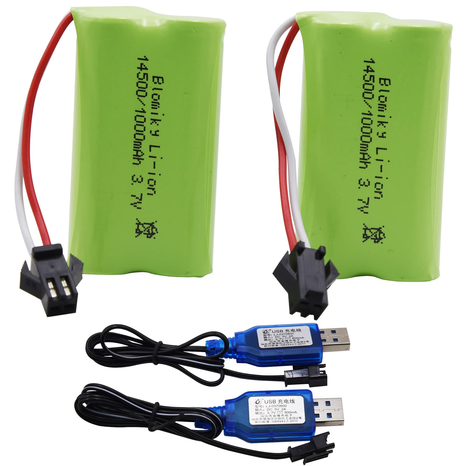 Photo 1 of ***See Notes***Blomiky 3.7V 1000mAh 2 Pack Lithium-ion Rechargeable Battery with SM2P Plug and Charger Cable for Remote Control Trucks / 813A Battery 2