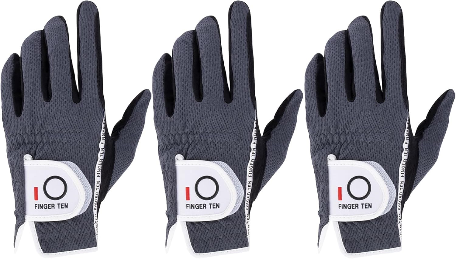 FINGER TEN Golf Glove Men Left Hand Right Rain Grip Value 3 Pack, Mens Golf Gloves Weathersof All Weather Hot Wet Fit Size Small Medium ML Large XL White (Grey, L, Worn on Left Hand)…