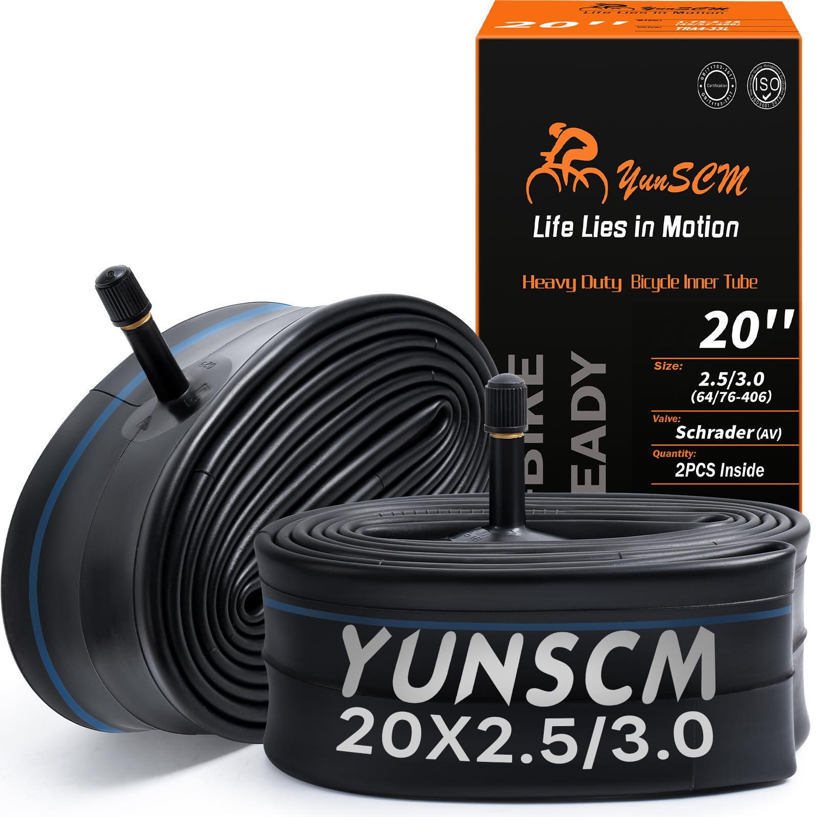 YunSCM 2PCS 20" Fat Bike Heavy Duty Inner Tubes 20x2.5 20x2.6 20x2.8 20x3.0 ETRTO 64/76-406 AV32mm Schrader Valve 20" Bicycle Inner Tubes Compatible 20x2.5/2.6/2.8/3.0 E-Bike Bicycle Fat Tire Tubes