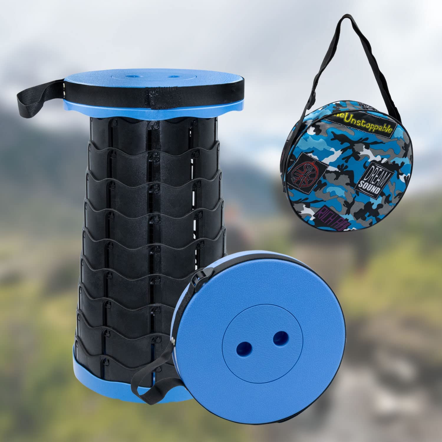 YEKUYEKU Collapsible Stool Portable Stool Telescopic Stool with Load Capacity 400lbs Adjustable Height Sturdy Retractable Stool for Travel Camping BBQ Fishing Hiking Picnics Gardening Queuing Painting