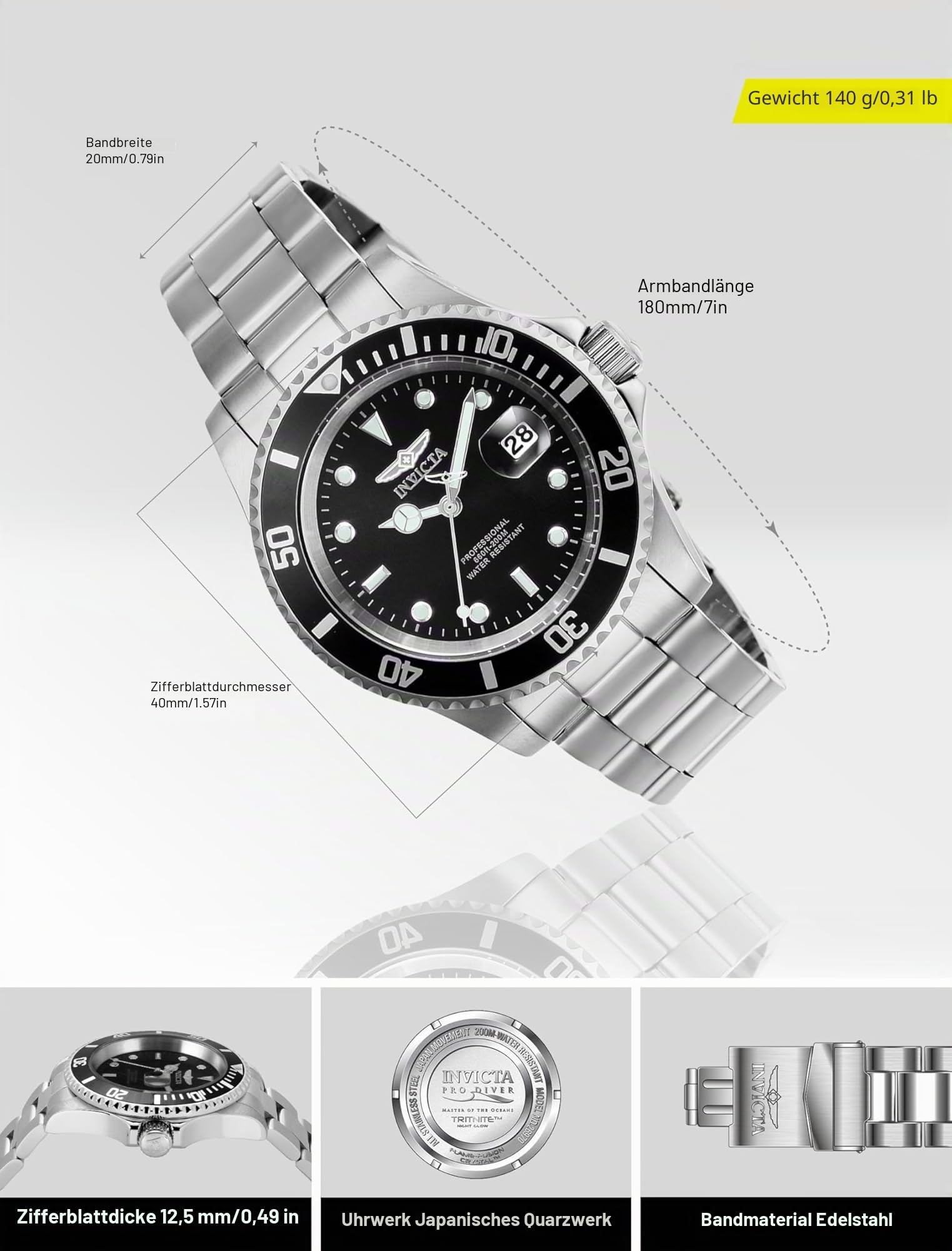 Invicta Pro Diver Edelstahl Herren Quarzuhrwerk - 40mm 4