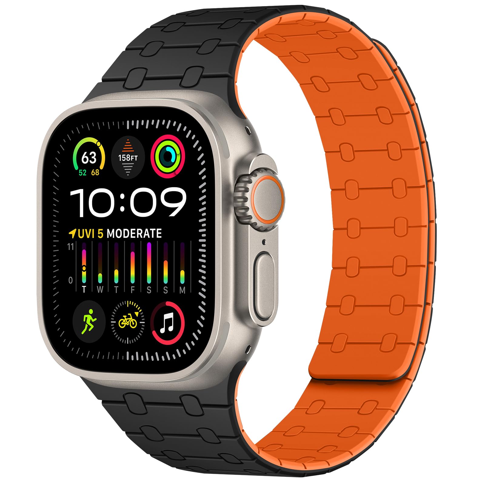 Amizee Magnetic Straps Compatible with Apple Watch Band 49/46/45/44/42/41/40/38mm Women Men, Sport Silicone Strap for iWatch Ultra 3/2/1 Series 11 10 9 8 7 6 5 4 SE3/2/1 (49/46/45/44/42, BL Orange)