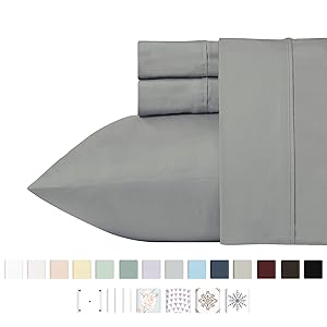 400 Thread Count 100% Cotton Sheet Set, Slate Grey Queen Sheets 4-Piece Long-staple Combed Pure Natural Best Cotton Bed Sheets For Bed, Soft & Silky Sateen Sheets Fits Mattress Up to 18'' Deep Pocket