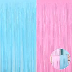 4 Pack Macaron Pink Blue Foil Fringe Curtain