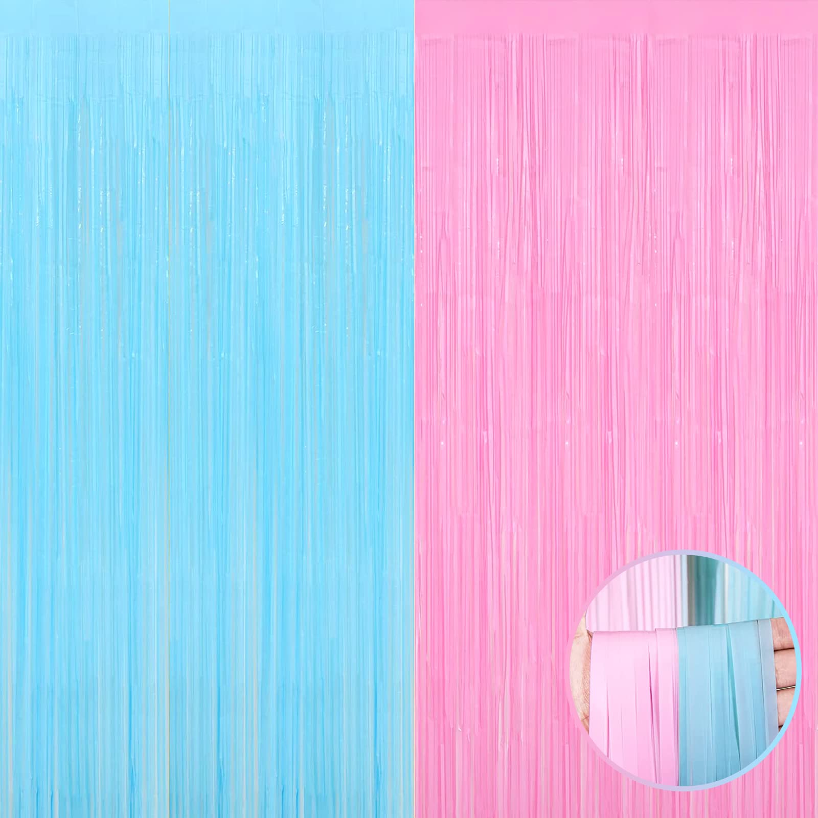 4 Pack Macaron Pink Blue Foil Fringe Curtain