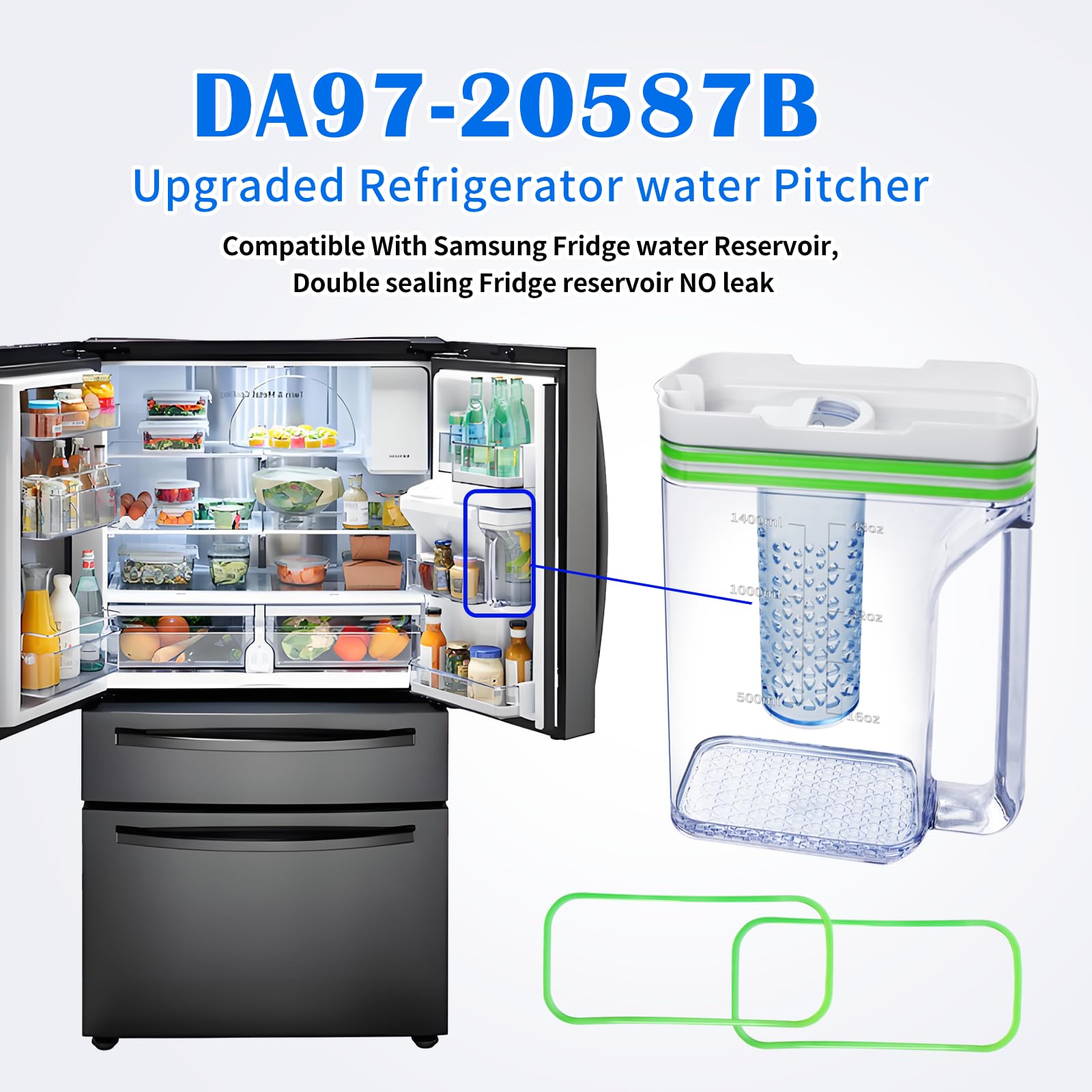 Condition photo showing New/Like New for upgraded refrigerator water pitcher da97-20587b compatible with samsung fridge water pitcher, rf28t5