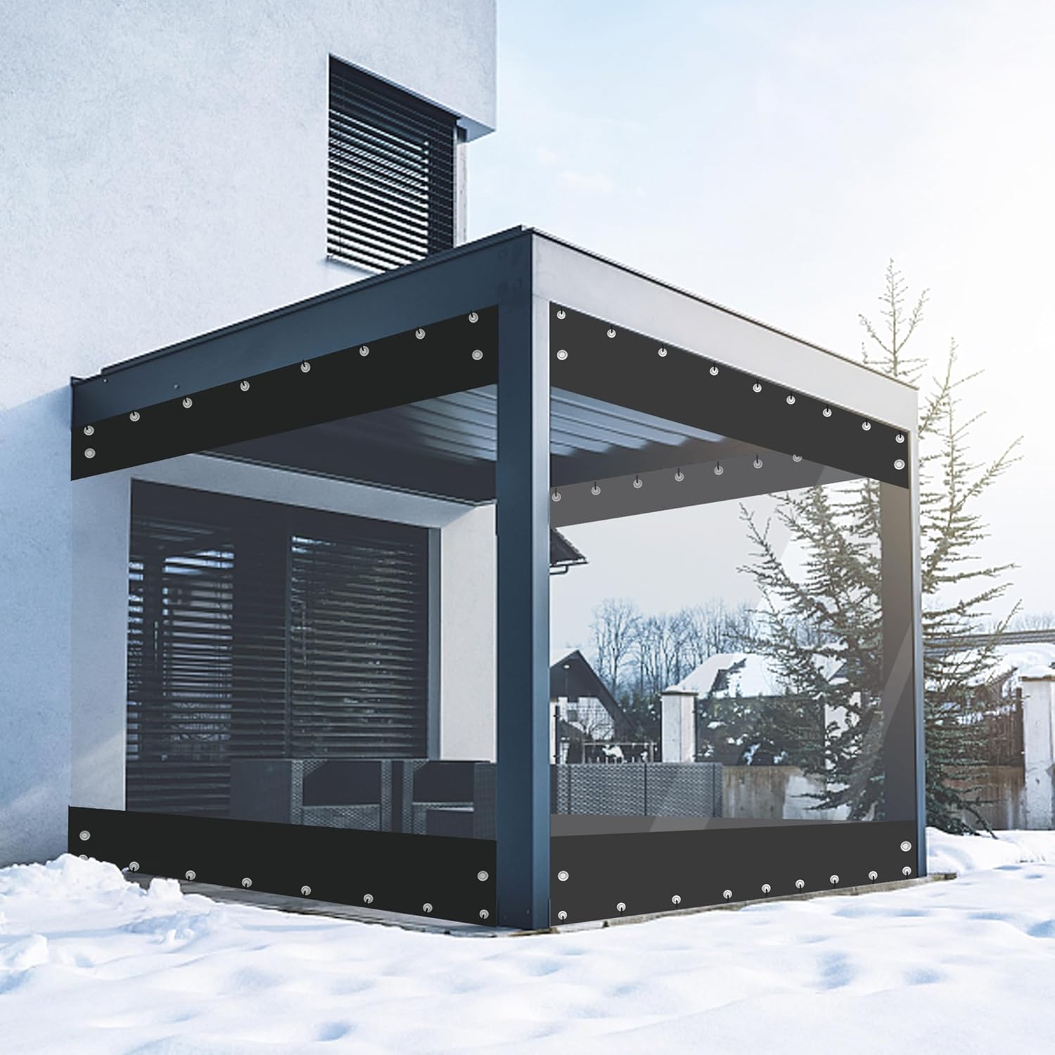 Outdoor Curtains - FoundGo 8'Hx7'W Vinyl Curtains for Patio,19oz Outdoor Clear Vinyl Patio Enclosure,Heavy Duty Clear Tarps Waterproof Vinyl Tarp with Grommets for Pergola, Porch,Gazebos,Balcony,-4℉ Cold Resistant