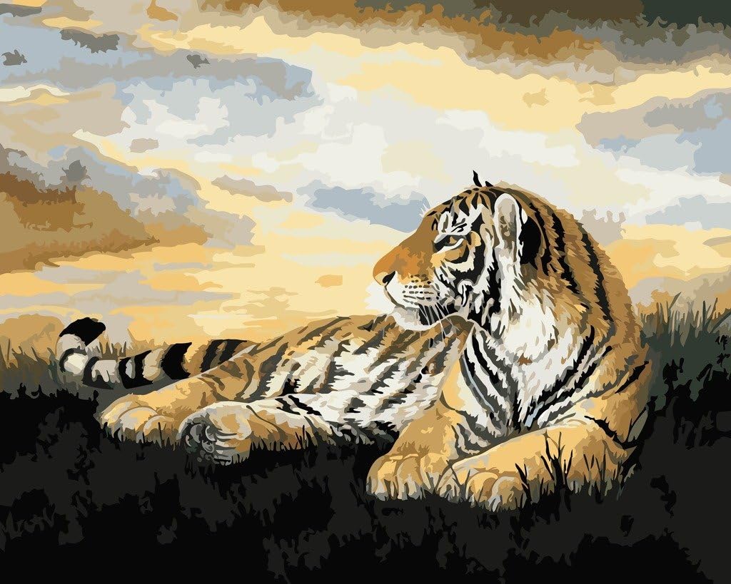 YEESAM ART Paint by Numbers for Adults, Crouching Tiger 16x20 inch DIY Painting Kits for Home Wall Decor (Tiger, Without Frame)