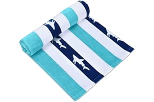 cabanana Large Oversized Beach Towel - Velour Cotton Print 35 x 70 Inch Blue Cyan Striped Sand Free Pool Towel, Big Summer Mens Swim Cabana Towel
