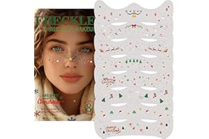 LEMONSAC 8Pcs Christmas Face Makeup Patches, Glitter Freckles Face Tattoo for Teenagers & Young Women, Sparkle Freckles Waterproof Face Glitter Freckles for Christmas (8PcsI)