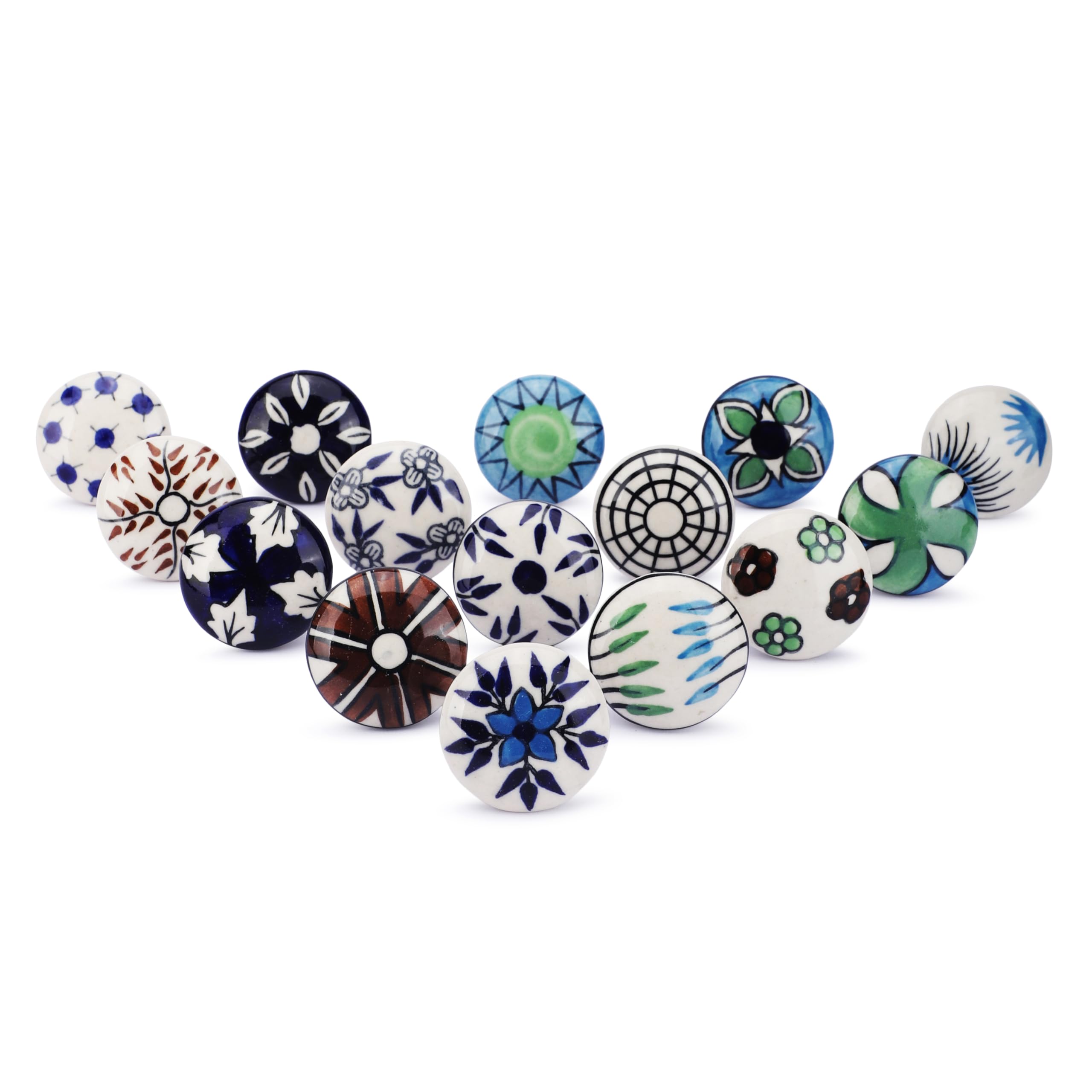 Ajuny Ceramic Knobs Set of 15 – Multicolour Hand-Painted Floral Cupboard & Drawer Pulls, Decorative Pottery Cabinet Knobs for Kitchen Cabinets, Dressers, Wardrobes & Furniture Handles — image 1